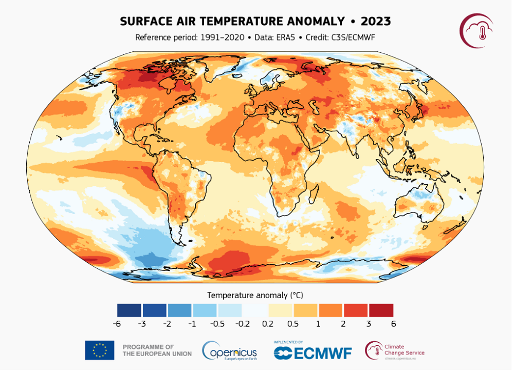 Global temperature map. Image via https://climate.copernicus.eu/