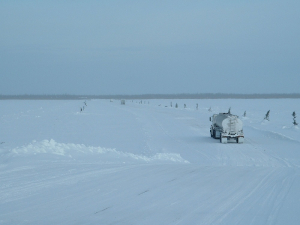 Fuel truck on winter road. Wikimedia Commons. CC License